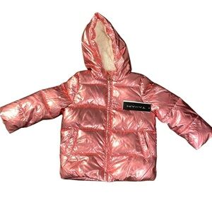New TAHARI Pink Metallic Puffer Coat